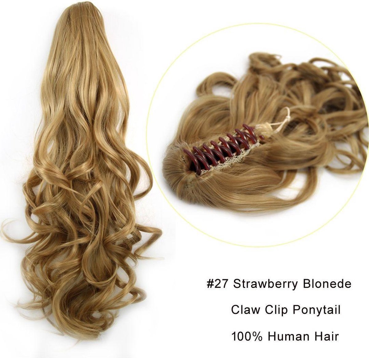 Paardenstaart Ponytail met klem 100%Echt haar 35cm kleur 27 blond
