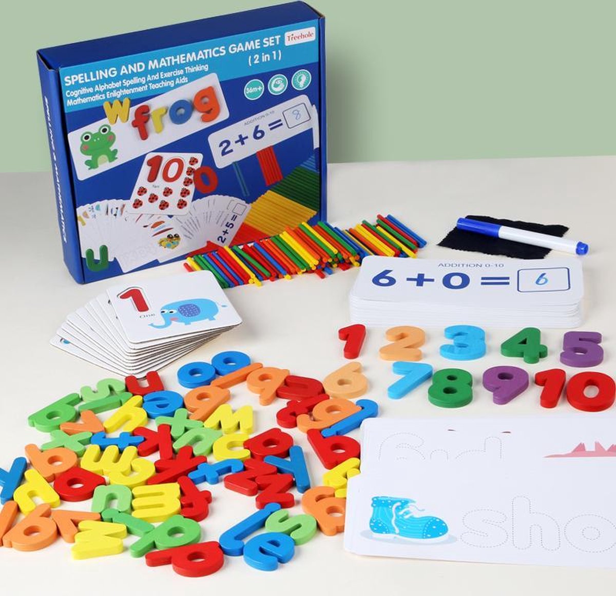 4-in-1 Engels spellingsspel & Tellen & Rekenen Leren Set & Match Puzzle Math Optellen en aftrekken spel Montessori Educatief Rekenspeelgoed Cadeau voor kinderen Leeftijden 3 (160 stuks)