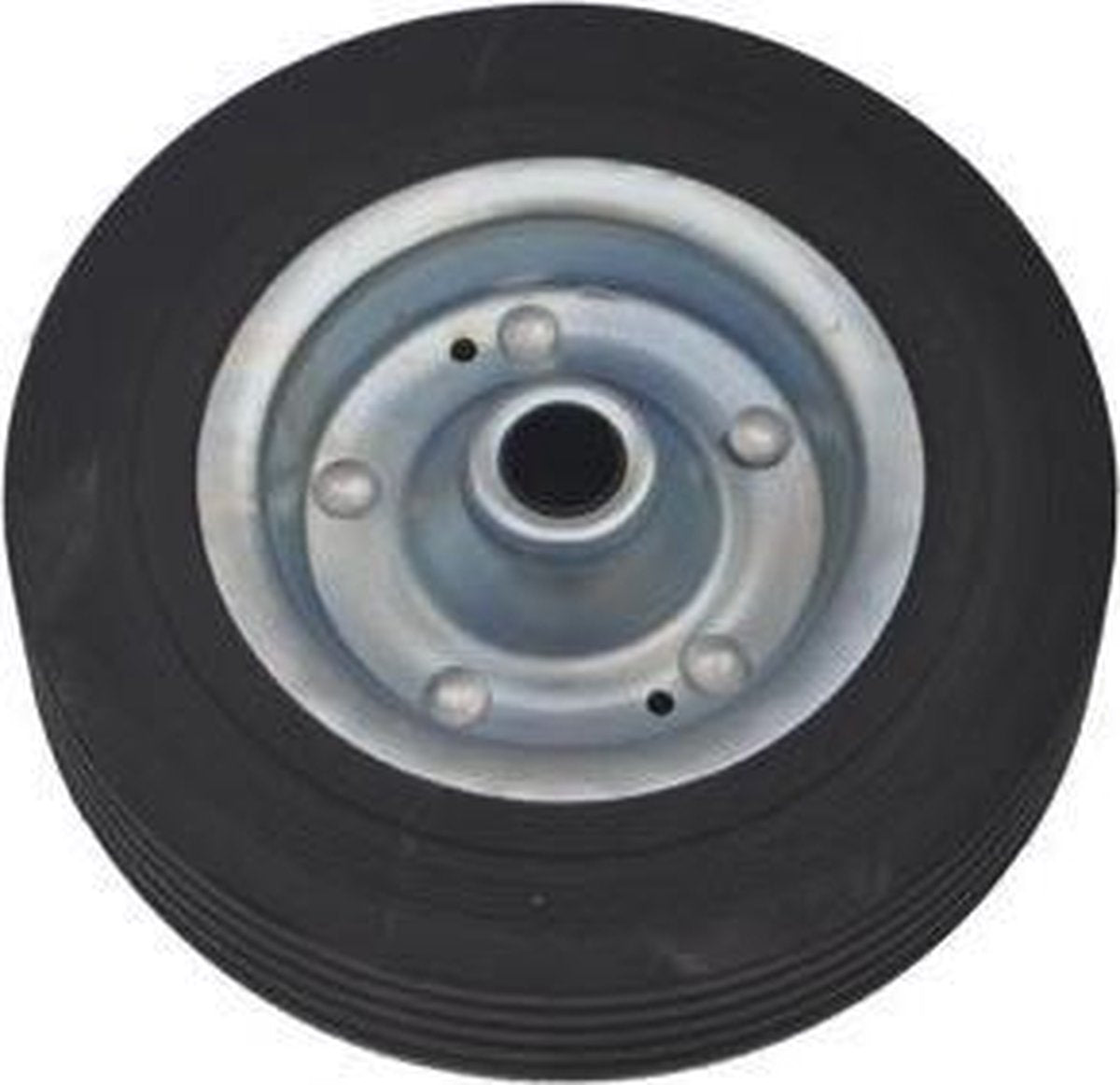 Losse stalen velg met Hard rubberen wiel 200 x 50. Past op neuswiel met buis van 48mm doorsnee.