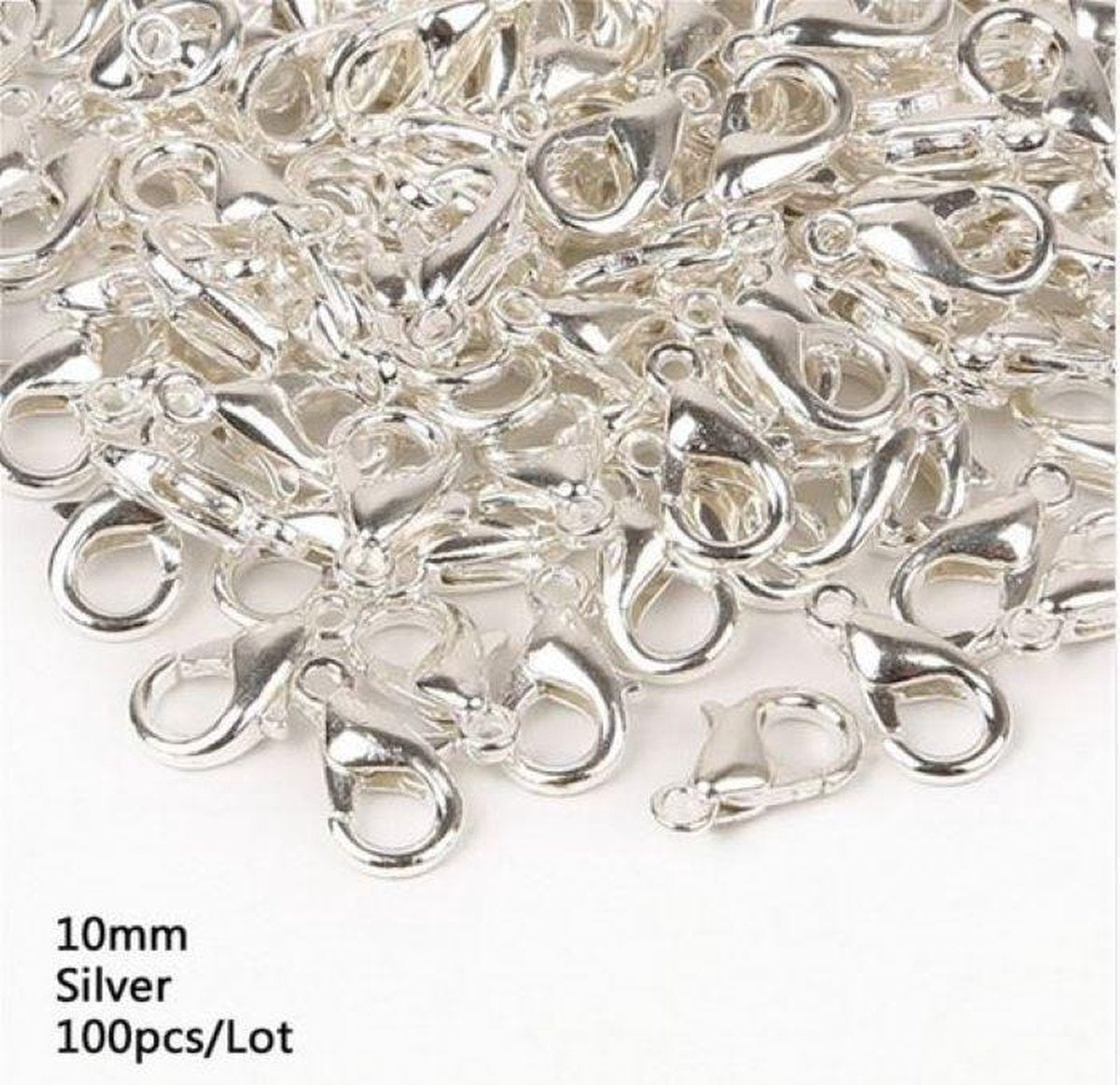100 stuks ♥ karabijnsluitingen 10mm zilverkleur ♥ ®Pippashop