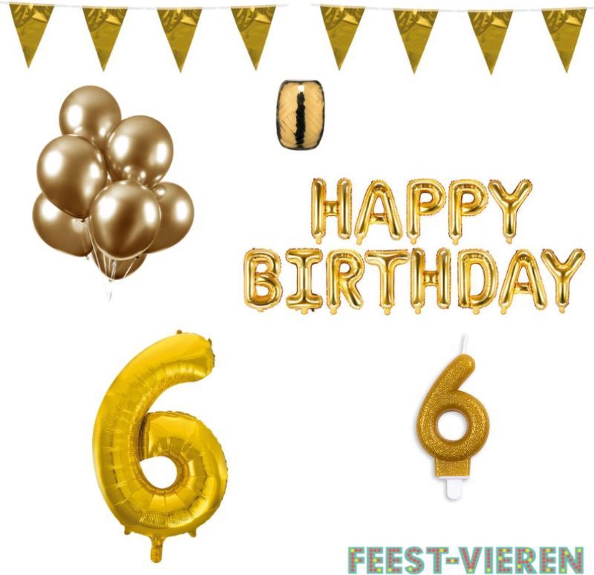 6 jaar Verjaardag Versiering Pakket Goud