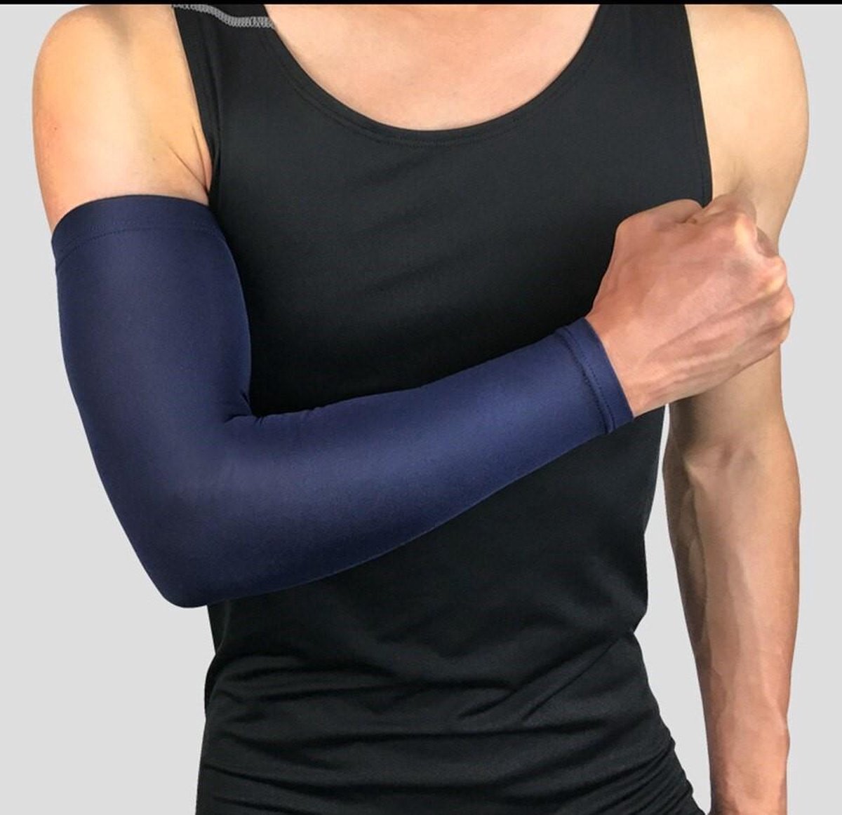 Set fiets armwarmers  ( 2 stuks ) – Donkerblauw -  armstukken – cycling arm sleeves – armbeschermers – sport armmouwen - Maat XXL