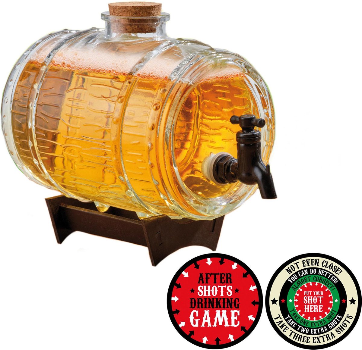 Drankspel viltjes +drank dispensers ton op standaard 24 cm - Verjaardag cadeau drankspelletje