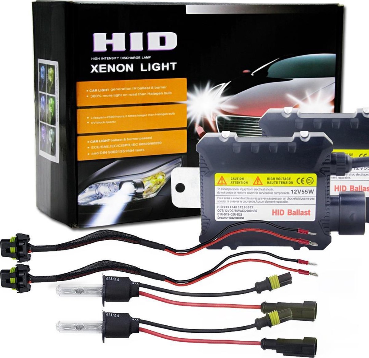 55W 3200LM H3 6000K HID-lampen Xenon-lichtconversiekit met High Intensity Discharge aluminium ballast