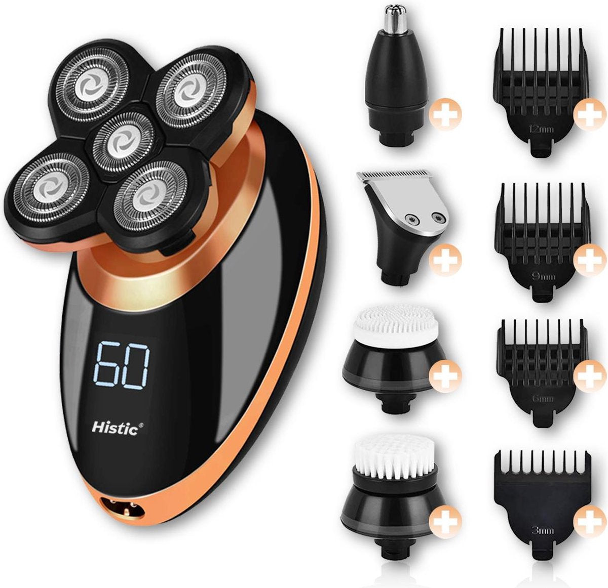 Histic Multifunctionele 5 in 1 Scheerapparaat - Tondeuse - Baardtrimmer - Neustrimmer - LED-scherm - Draadloos - Nat en Droog Scheren