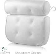 Cellavi® Badkussen voor in bad - Nekkussen - Rugkussen - Badkuip Kussen - Kussen voor in Bad - Badkussen met Zuignappen - Voor Nek en Rug - Rugpijn - Nekpijn - Comfortabel - Wasbaar - Wit