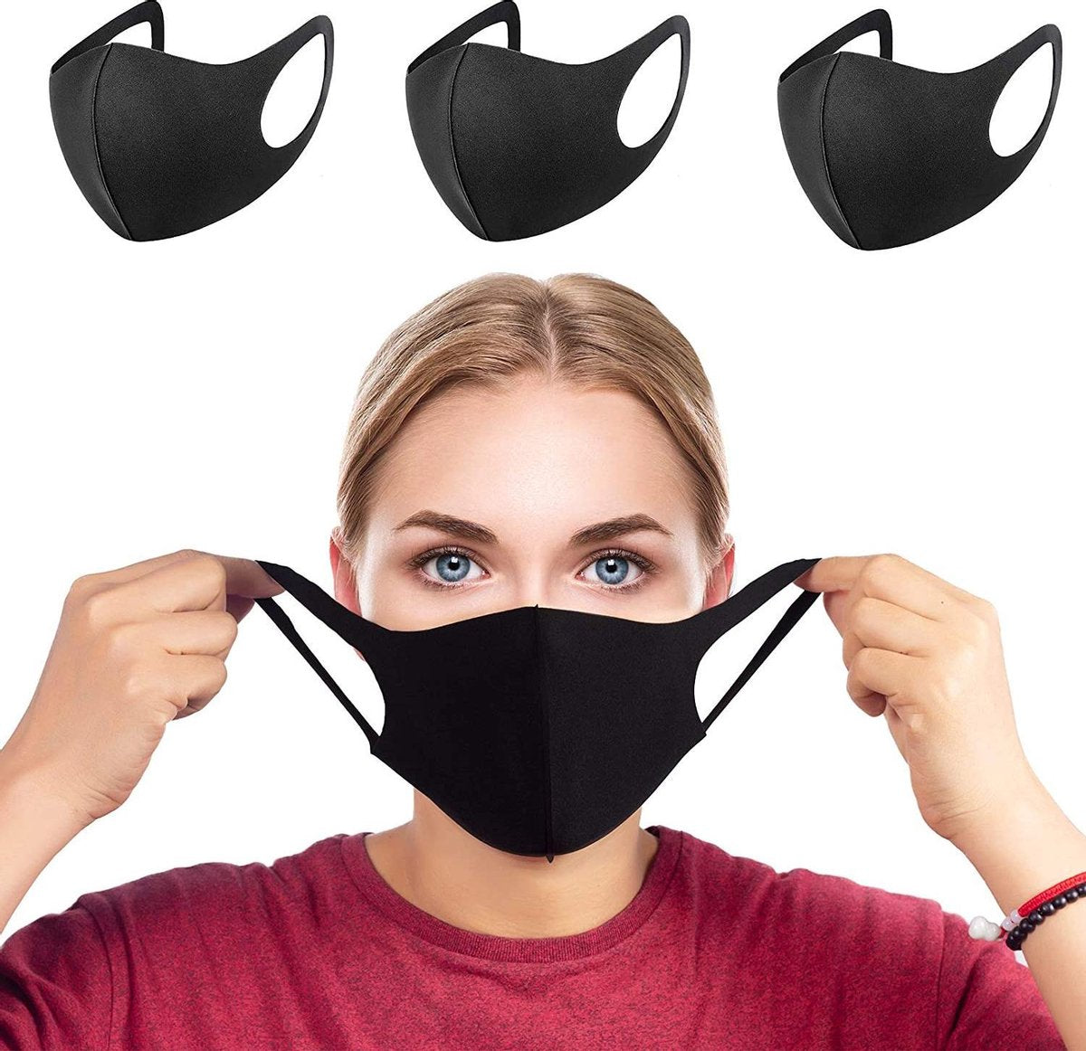Mondkapje Wasbaar Mondmasker Zwart Mondkapjes Niet-medisch - 3 stuks