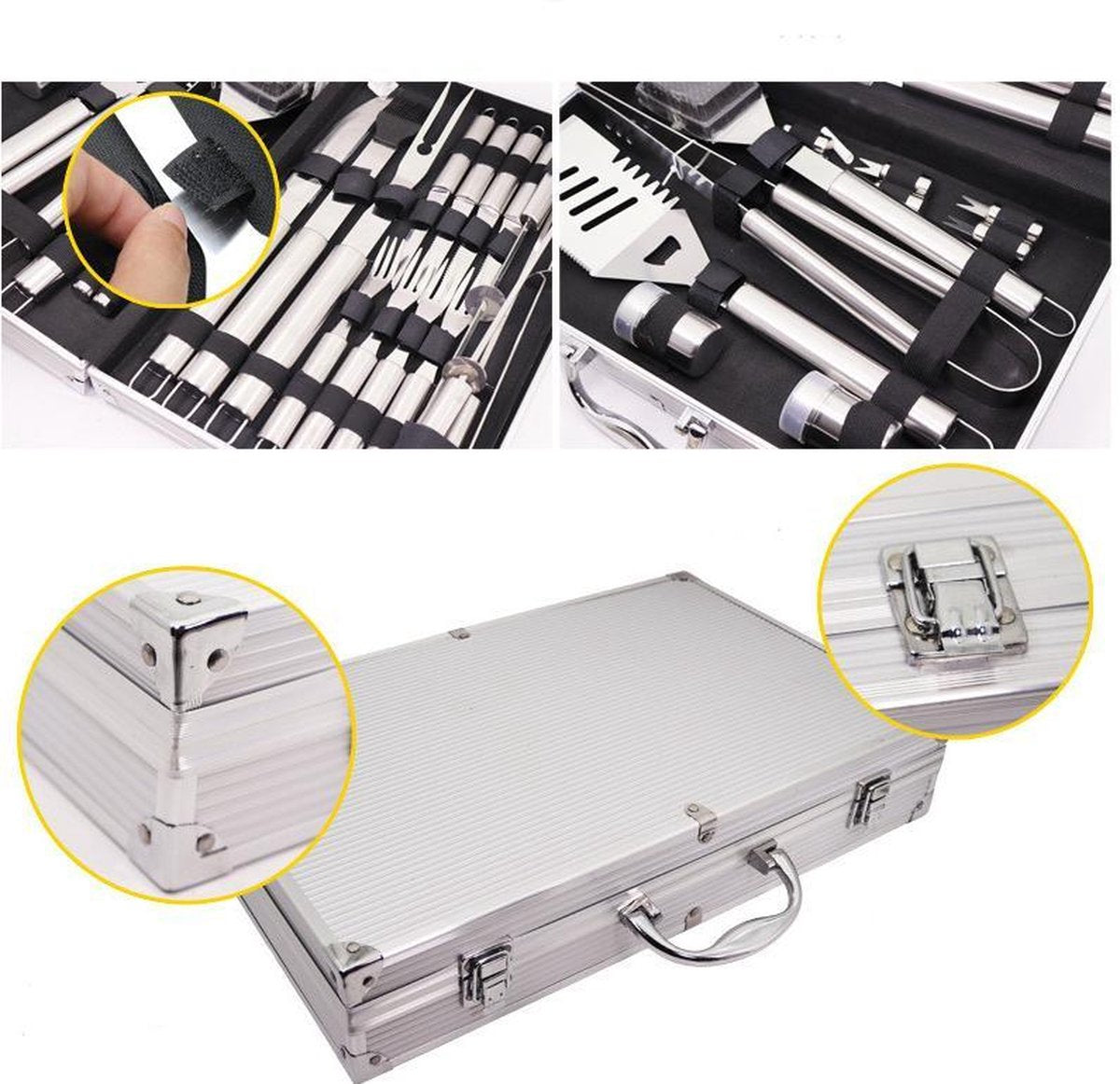 TDR-RVS Luxe BBQ barbecuegereedschapset 26-delige -Barbecue Accessoires met koffer