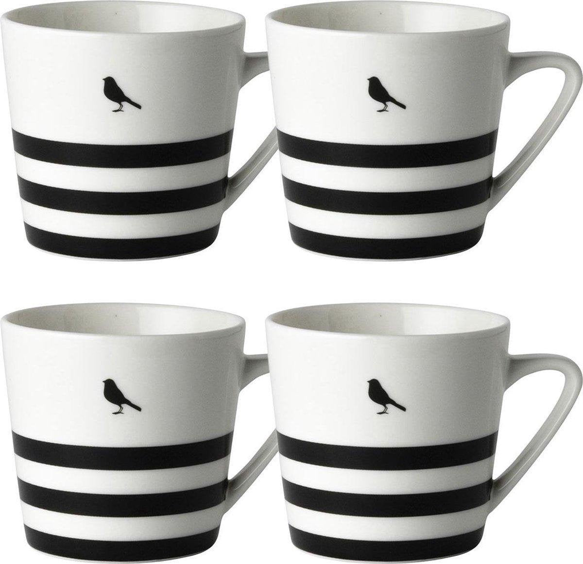 Dutch Rose Loft Zwart-Wit Mok Grafische Streep 31 cl- set van 2