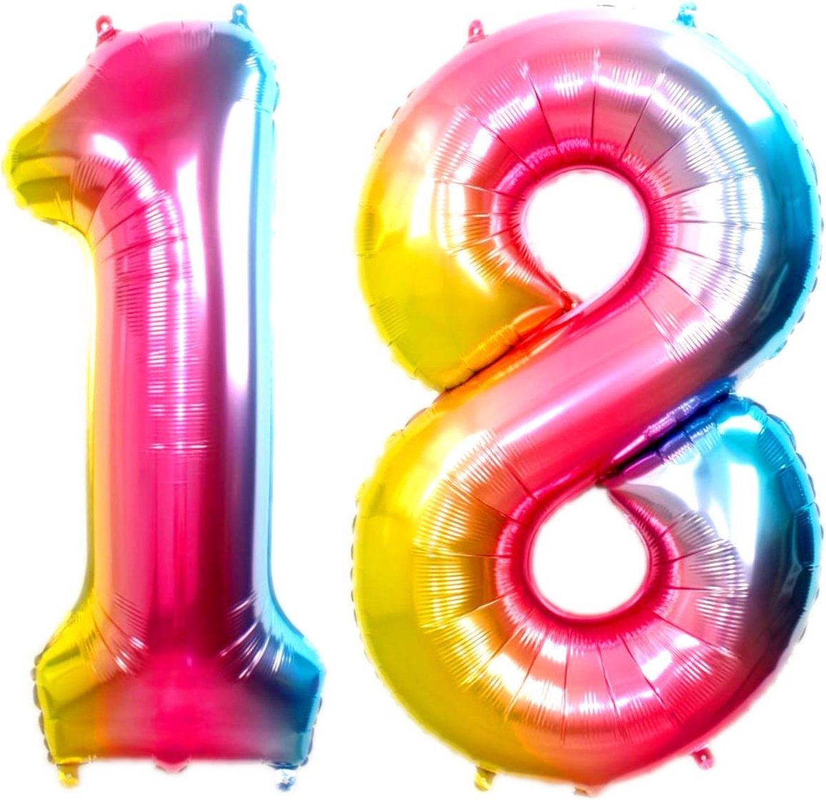 Folie Ballon Cijfer 18 Jaar Regenboog 70Cm Verjaardag Folieballon Met Rietje