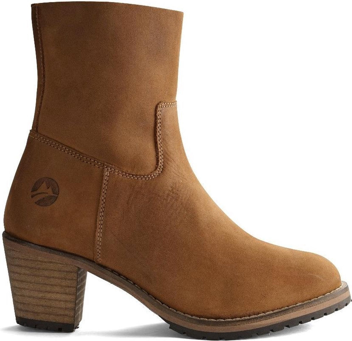 Travelin Bordeaux Nubuck - Dames enkellaars met hak - Cognac - Nubuck leer - Maat 36