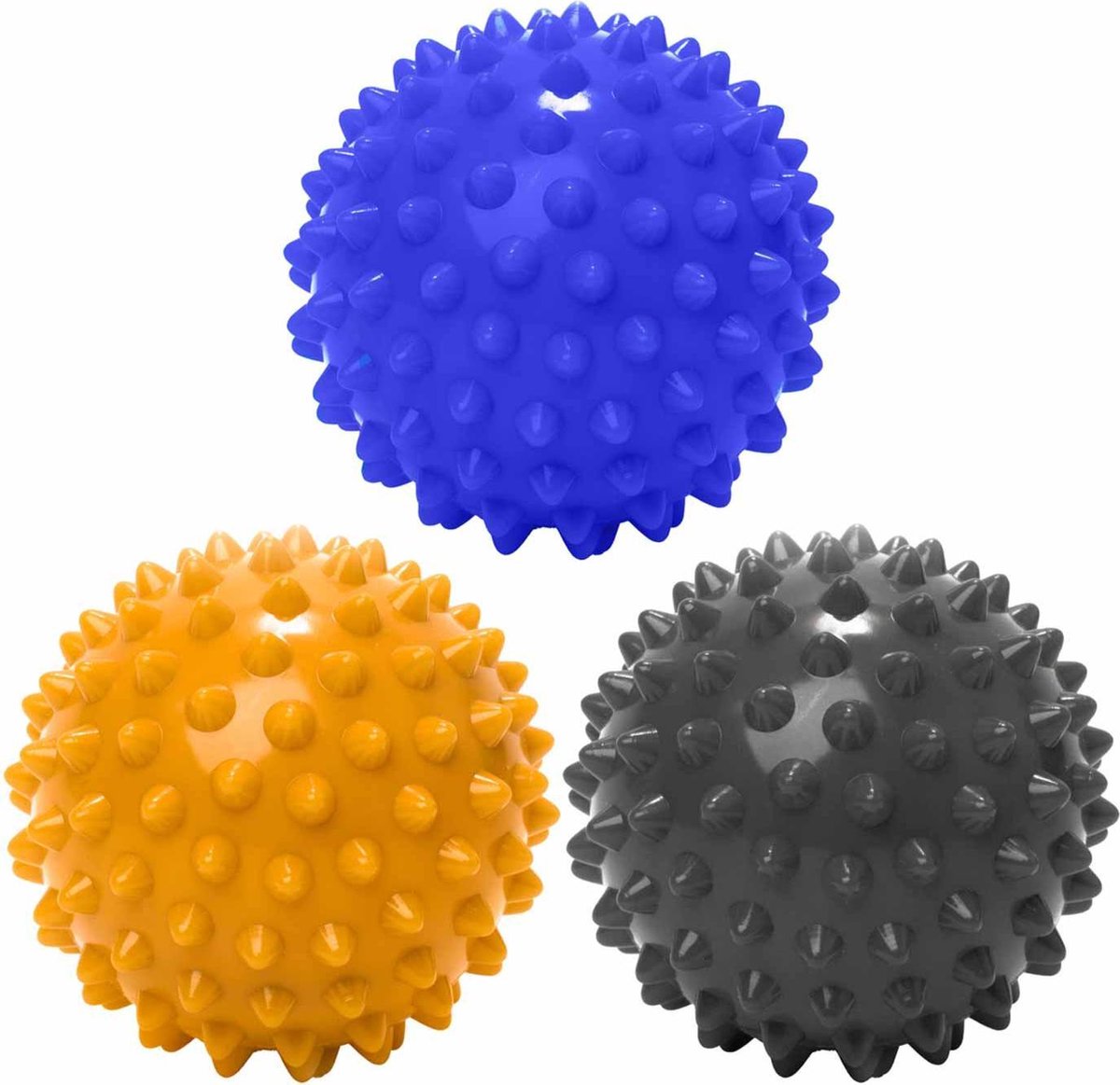 #DoYourFitness - 3 delige set massagebal - »Nica« - Lacrosse Bal / Fasciaball voor effectieve zelfmassage van triggerpoints - diameter 10cm - marineblauw/geel/zwart