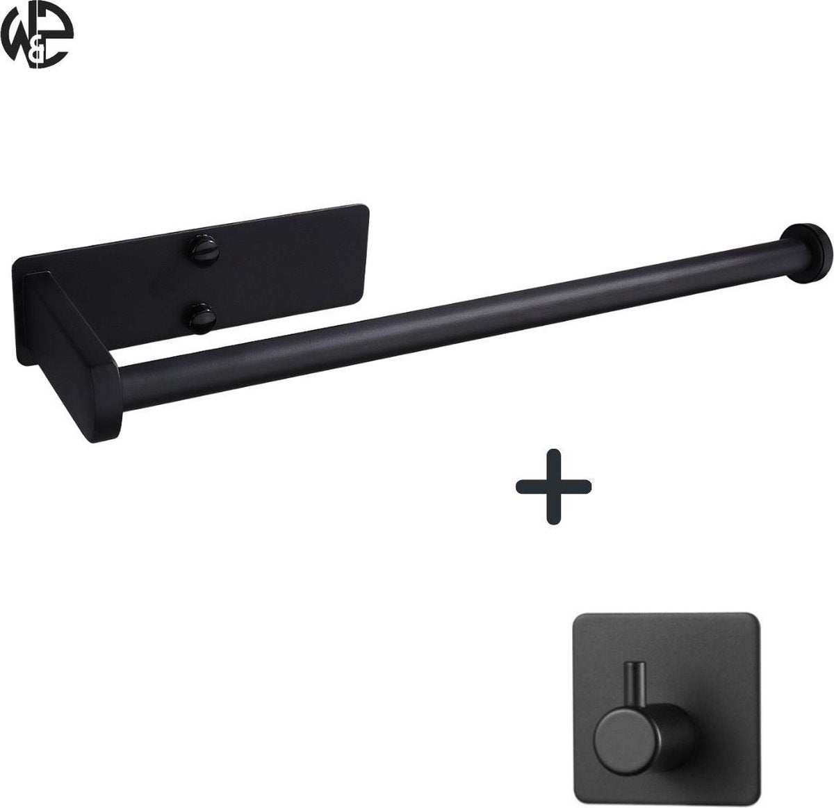W&Z Keukenrolhouder Zwart - Zelfklevend - Keukenrolhouder Hangend - Staand en Liggend - Foliehouder - Keukenpapier - Rollenhouder