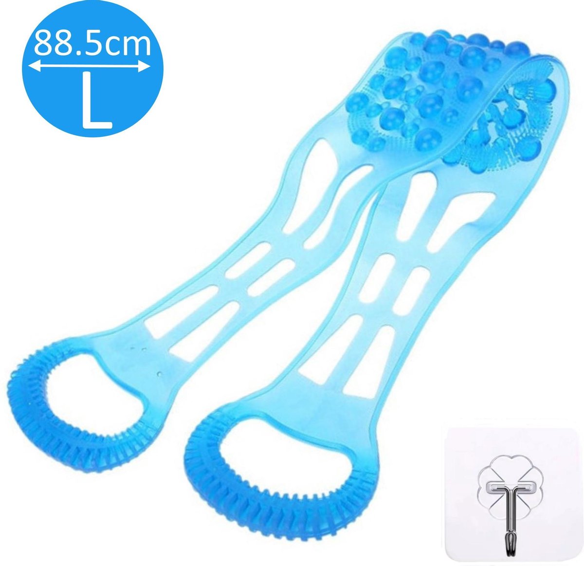 B&P lichaamsborstel rug - L - 88cm - rugborstel douche - incl. haakje – blauw - bad borstel - scrub lichaam - massage borstel -