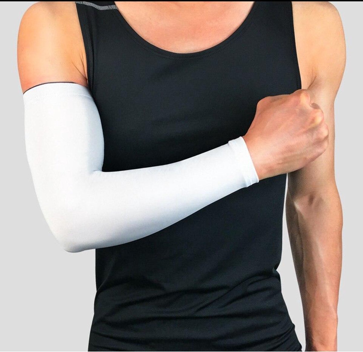 Set fiets armwarmers  ( 2 stuks ) – Wit -  armstukken – cycling arm sleeves – armbeschermers – sport armmouwen - Maat XXL