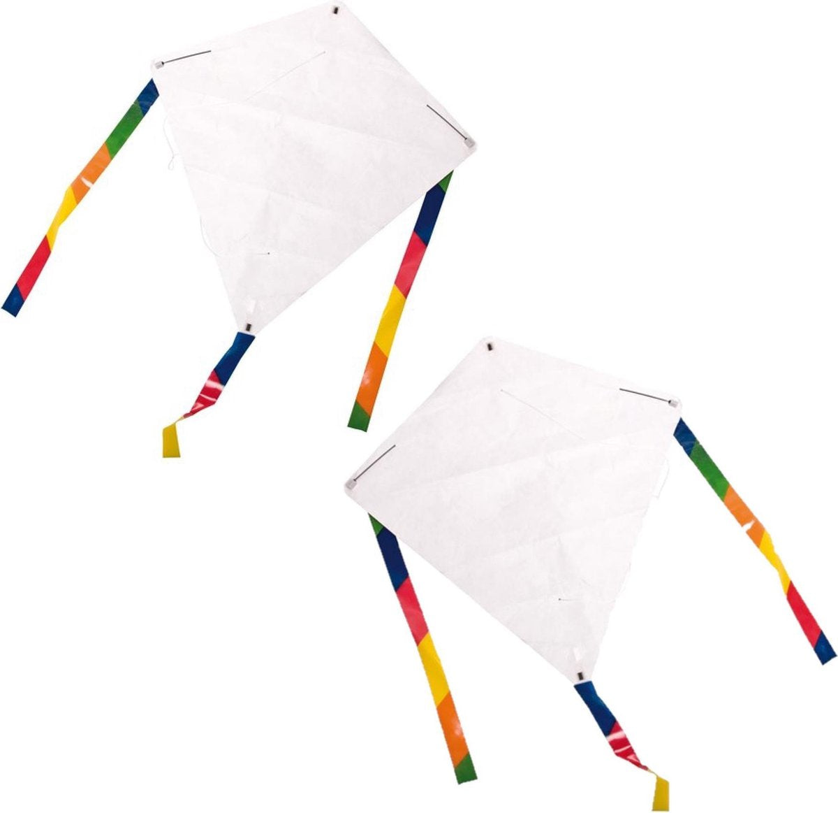 Set van 4x stuks blanco vliegers DIY knutselpakket inclusief 6 krijtjes per pakket 49 x 49 cm - Buitenspeelgoed