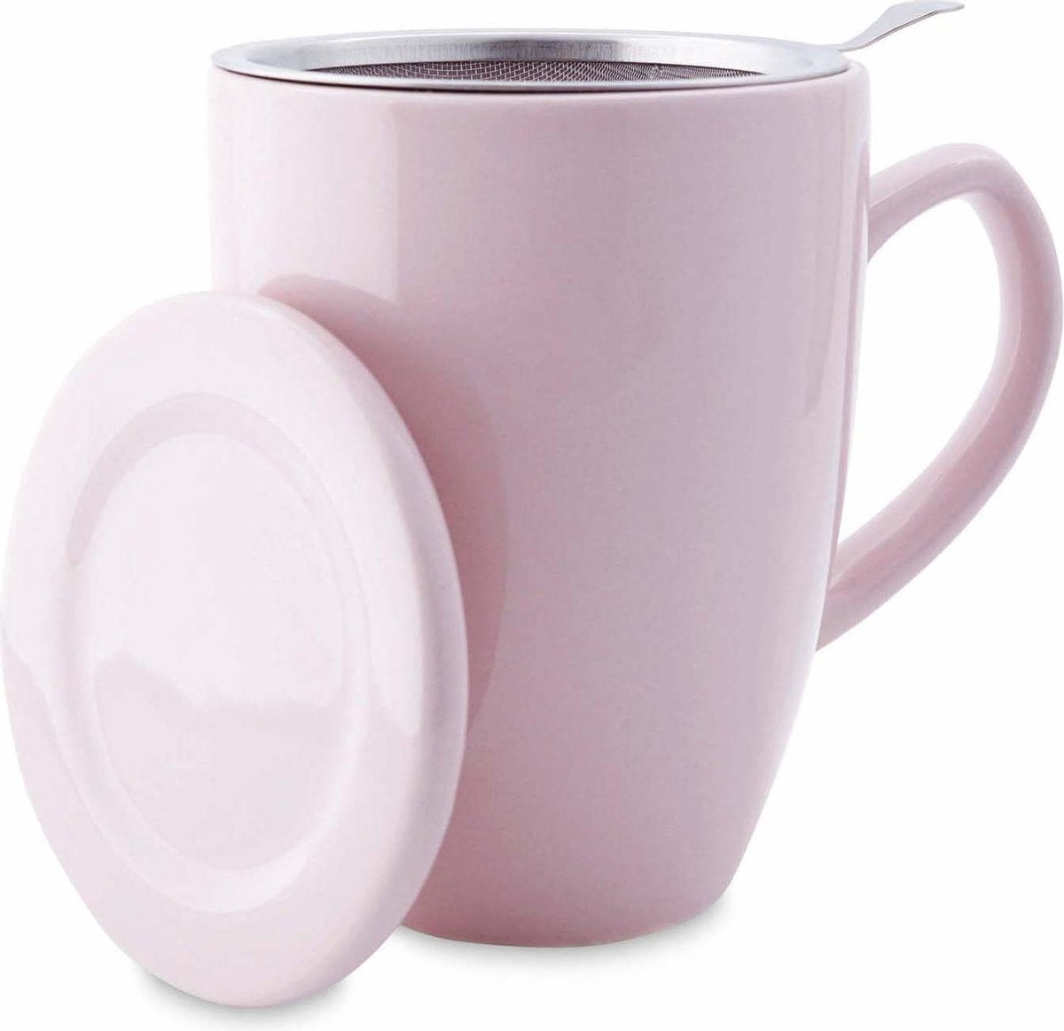 Mok met zeef en deksel - Theebeker Soft Rose - 350 ml