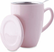 Mok met zeef en deksel - Theebeker Soft Rose - 350 ml