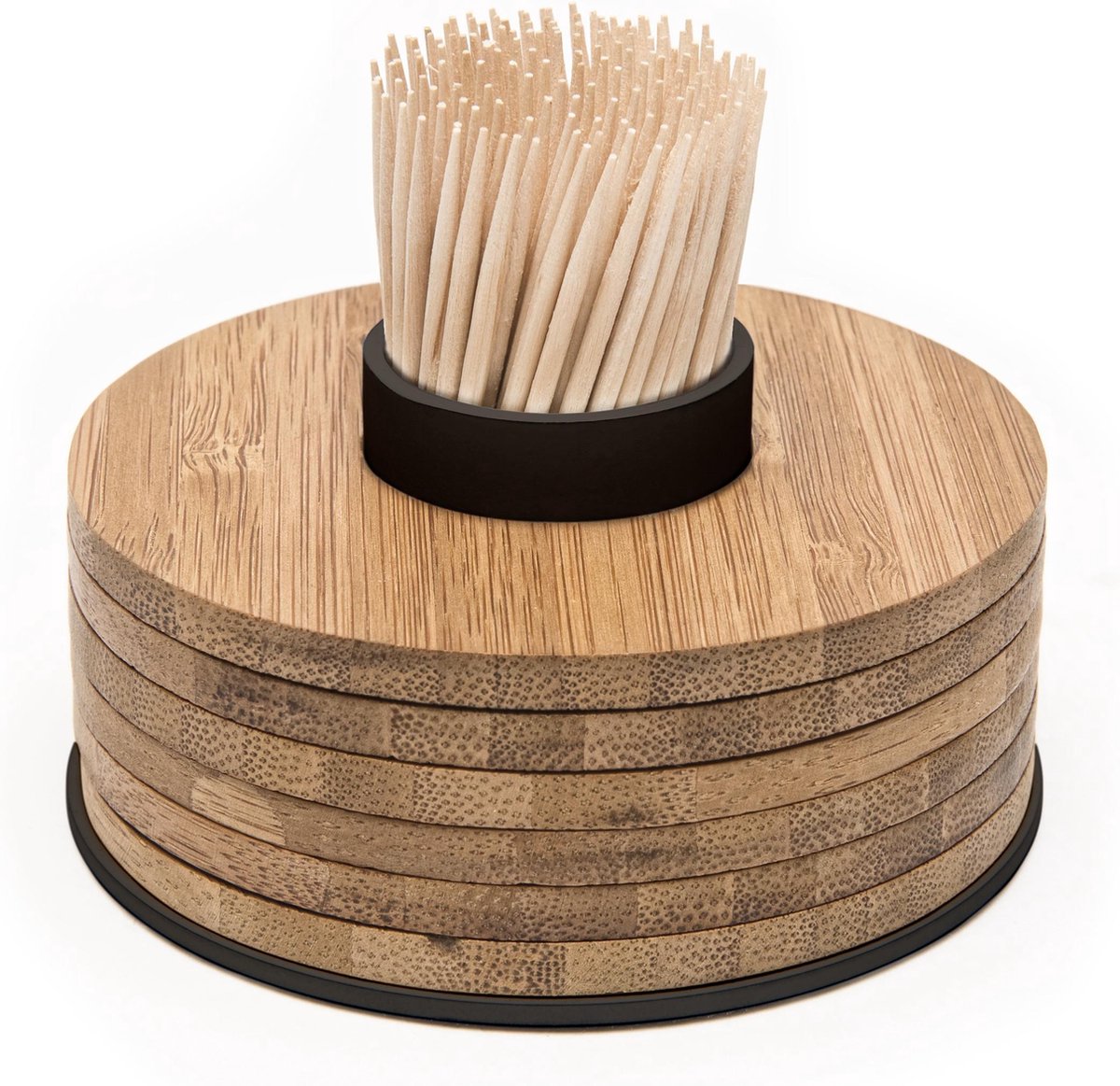 Point-Virgule Onderzetter - Bamboe - Glasonderzetters - Met Tandenstokerhouder - 6 Stuks - Zwart