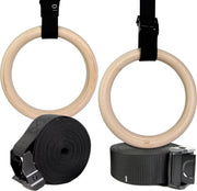 JPS Sports Houten Gym Ringen met Ophangbanden - Maataanduiding op banden - Turn Ringen - Gymnastiek Ringen - Crossfit / Fitness - 28mm Dikte