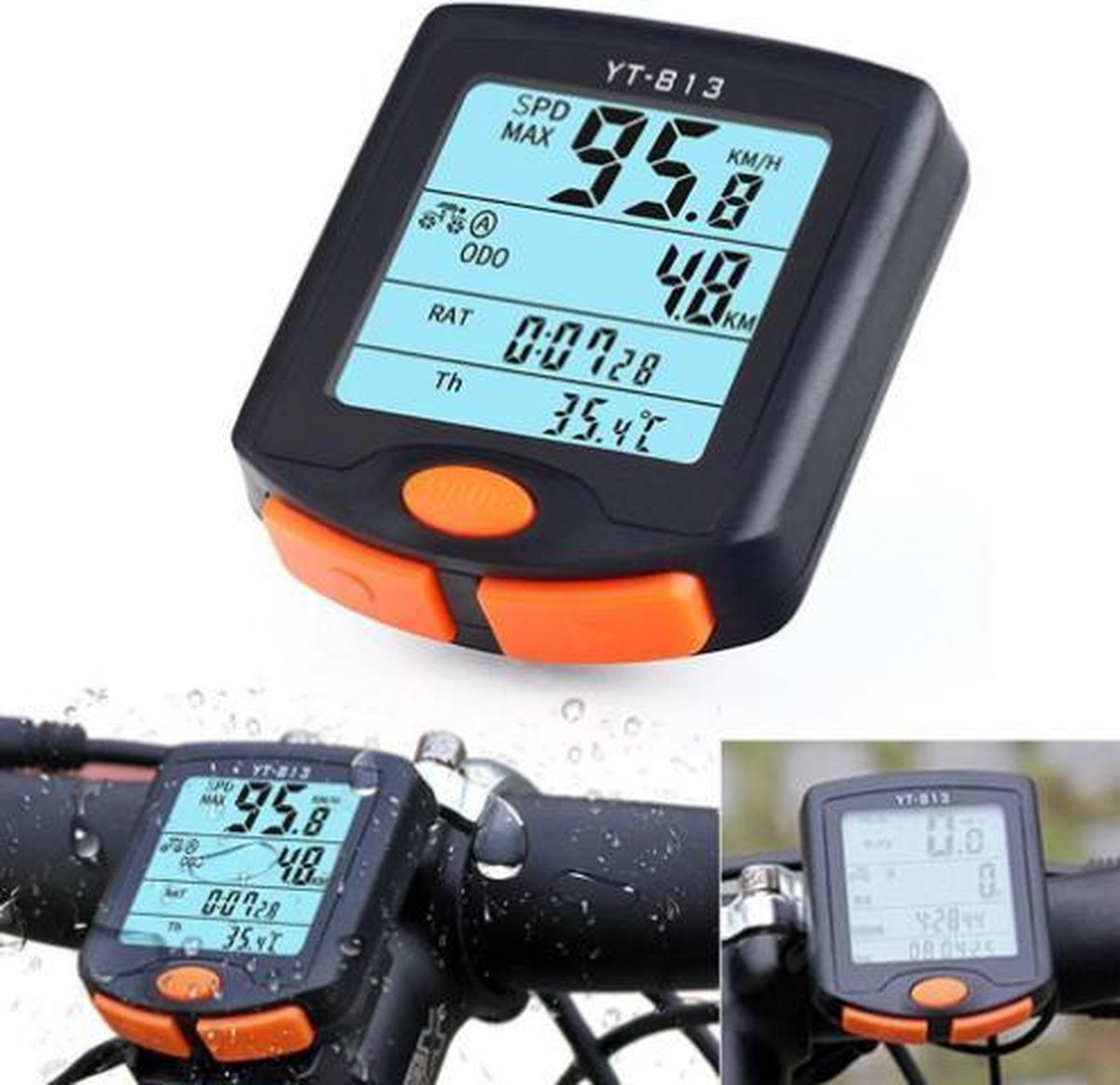 Rhodim - Multifunctionele Fietscomputer - Snelheidsmeter - Kilometerteller voor Fiets of Motor - Waterdicht - Dag & Nachtmodus - Zwart