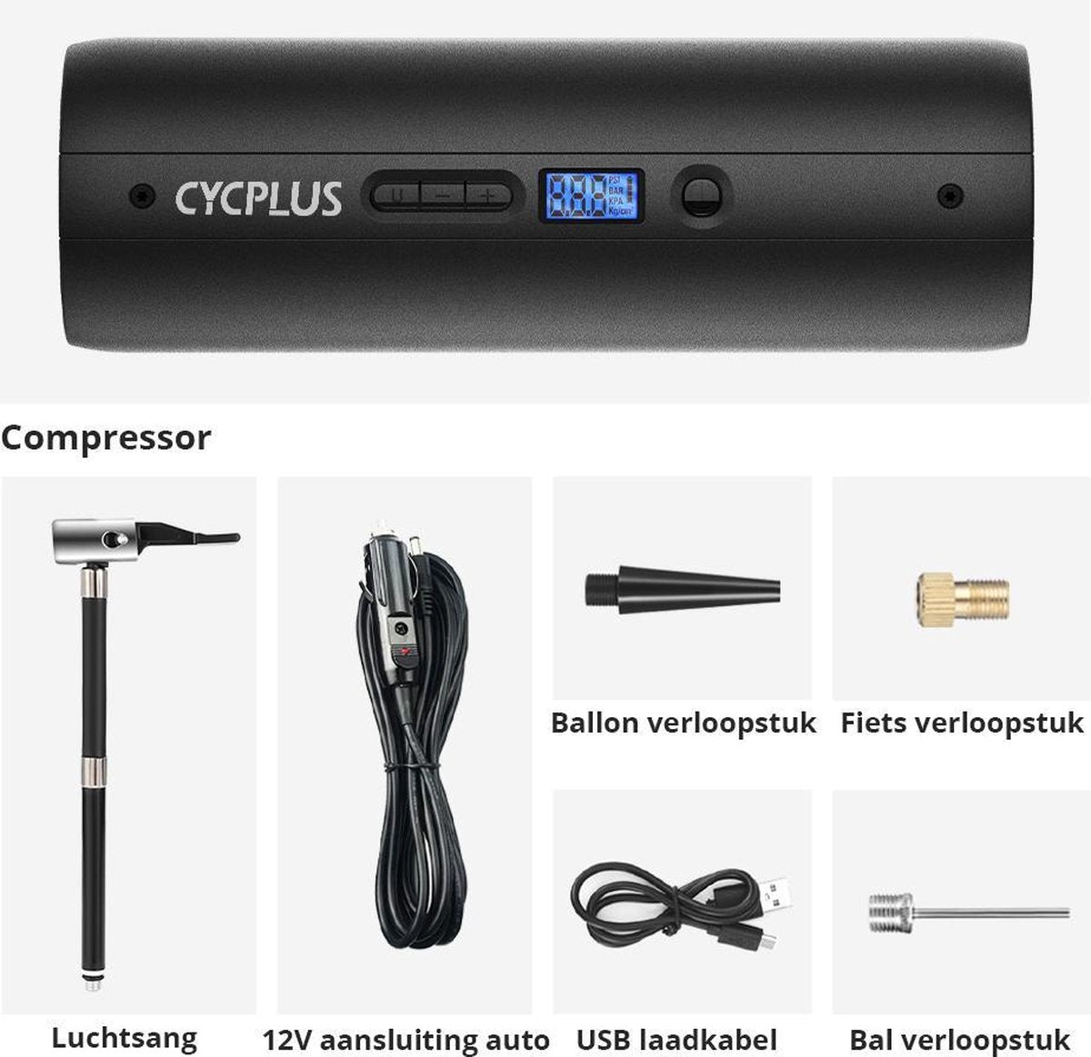 Cycplus-A5-accupomp draagbare luchtcompressor met powerbank elektrische fietspomp - accu- fietspomp