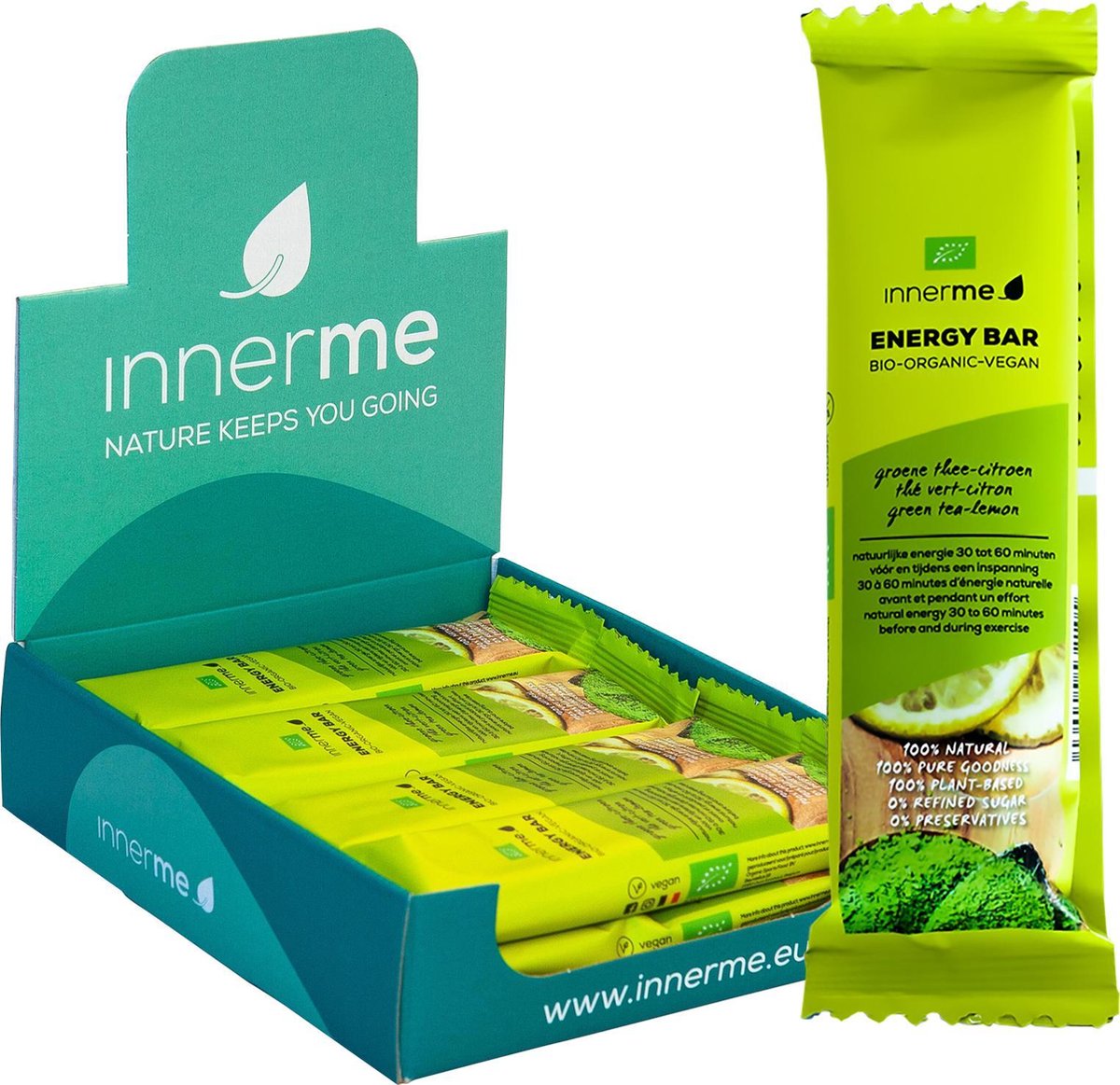 Innerme Energy Bars 'Groen Thee-Citroen' - bio & vegan sportreep - 12 energierepen 40g