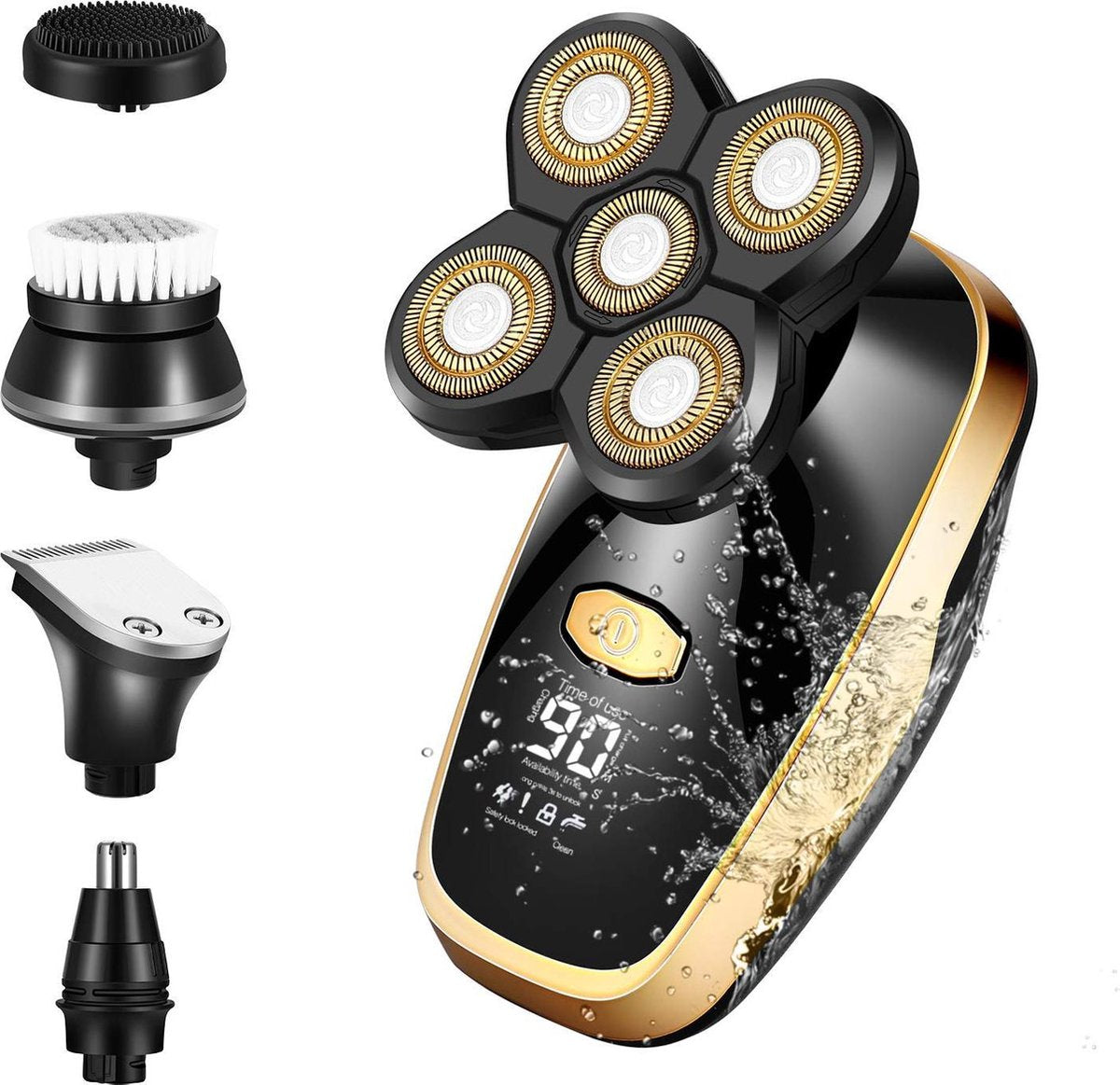 5-in-1 Draadloos Scheerapparaat voor Mannen - 5 Scheerkoppen -  Precisietrimmer - Baard Trimmer - Tondeuse - Bodygroomer - Neus Trimmer - Waterbestendig- Droog & Nat Scheren - Reinigings en Gezichtsborstel - 5D 360° Design