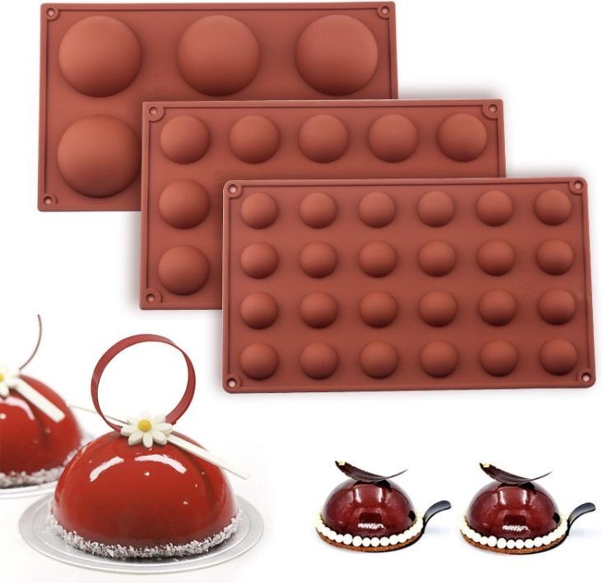 3 delig set - Siliconen Bakvorm Halve Bollen - Halfrond Rond - VHR