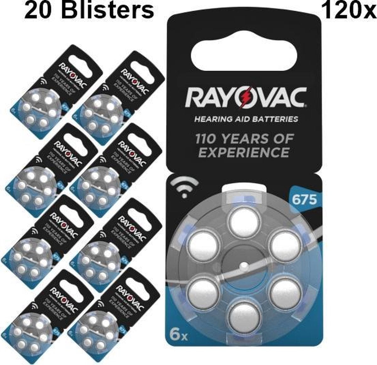 120 Stuks (20 Blisters a 6st) - Rayovac akoestische HA675 / 675 / PR44 / ZL1 640 mAh 1.4V gehoorapparaat batterij