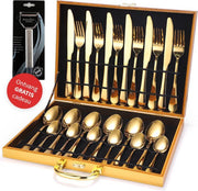 TDR - Roestvrijstalen bestek set -  24 delig  - inclusief koffer - Gouden + gratis cadeau