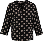 Signe nature stevige zwarte blouse 3/4 mouw - valt ruim - Maat XXL