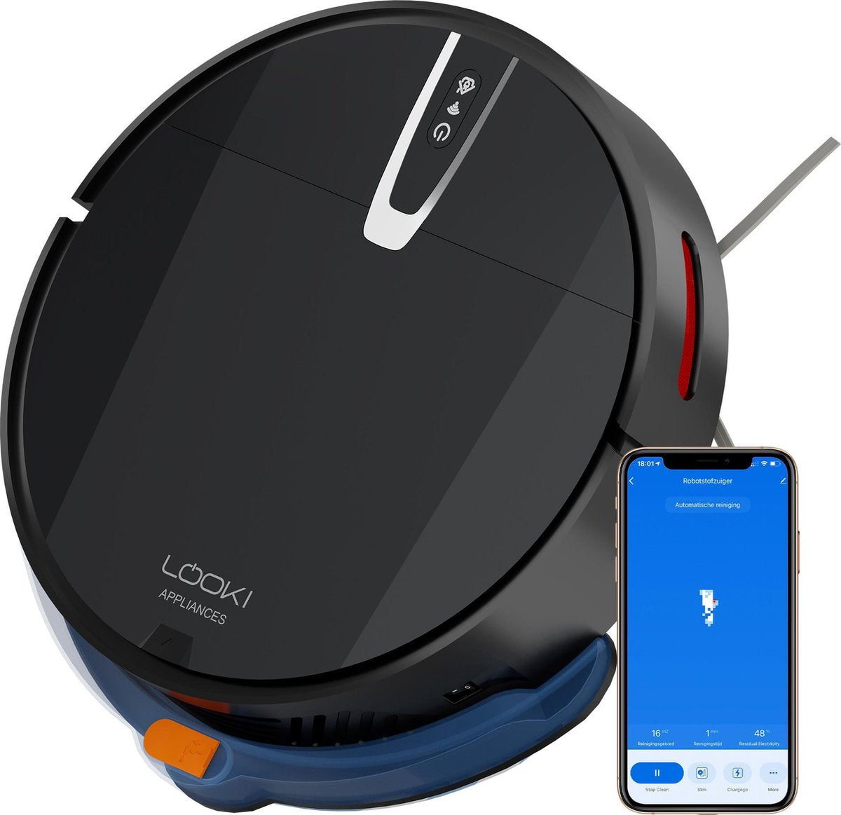 Looki® Robotstofzuiger met Dweilfunctie en App Bediening - Draadloze Robot Stofzuiger - iOs & Android - Automatisch - Met Laadstation - 45DB - Zwart