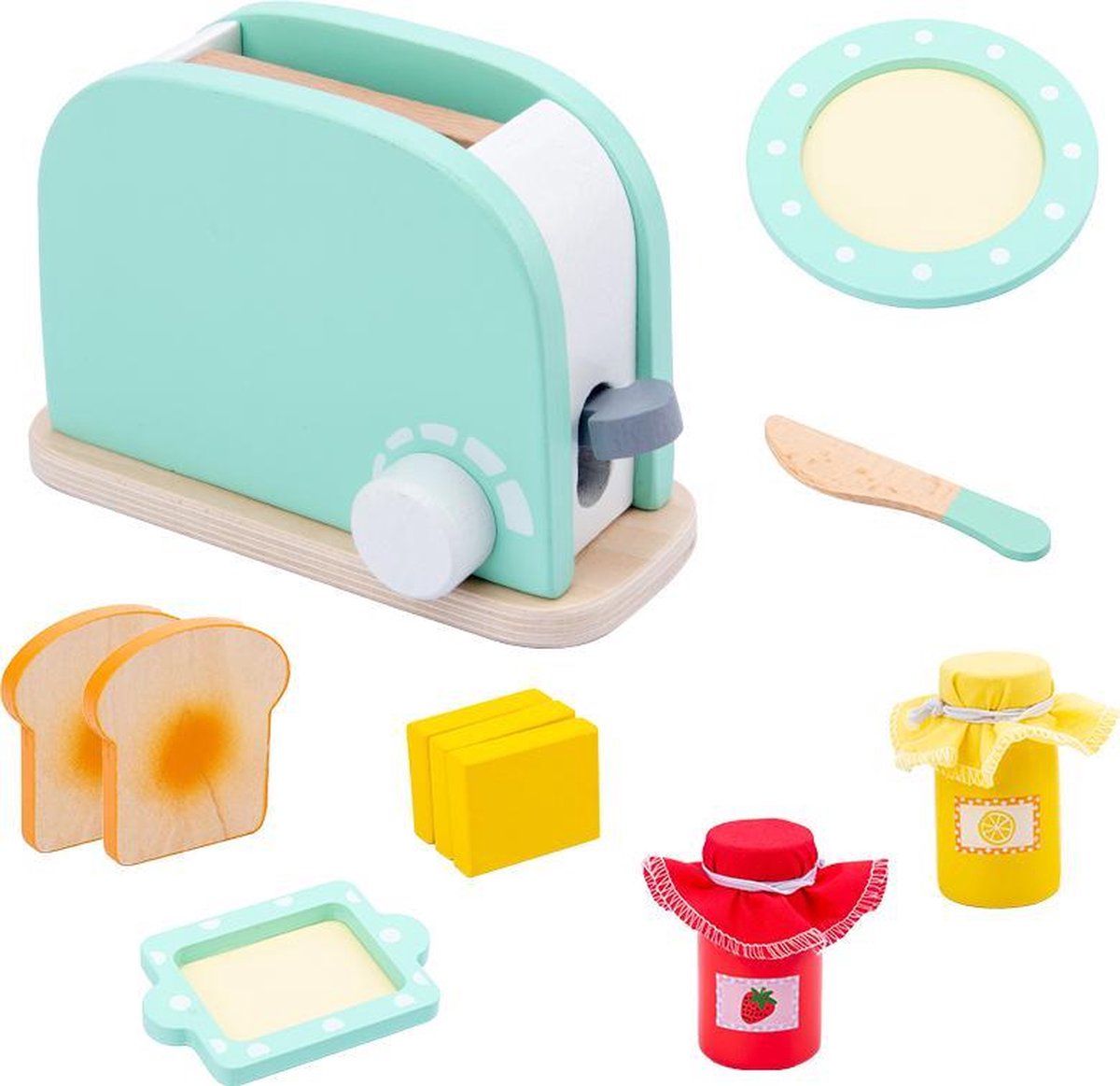 Cucinino houten Speelgoedbroodrooster met accessoires - Broodrooster voor kinderen - Speelgoedkeukenaccessoireset