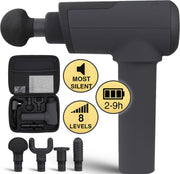 Stille massage gun | 8 snelheden | tot 9 uur Langdurige batterij |  sterktes levels standen | 4 opzetstukken incl. luxe koffer pistool apparaat en 1 jaar garantie