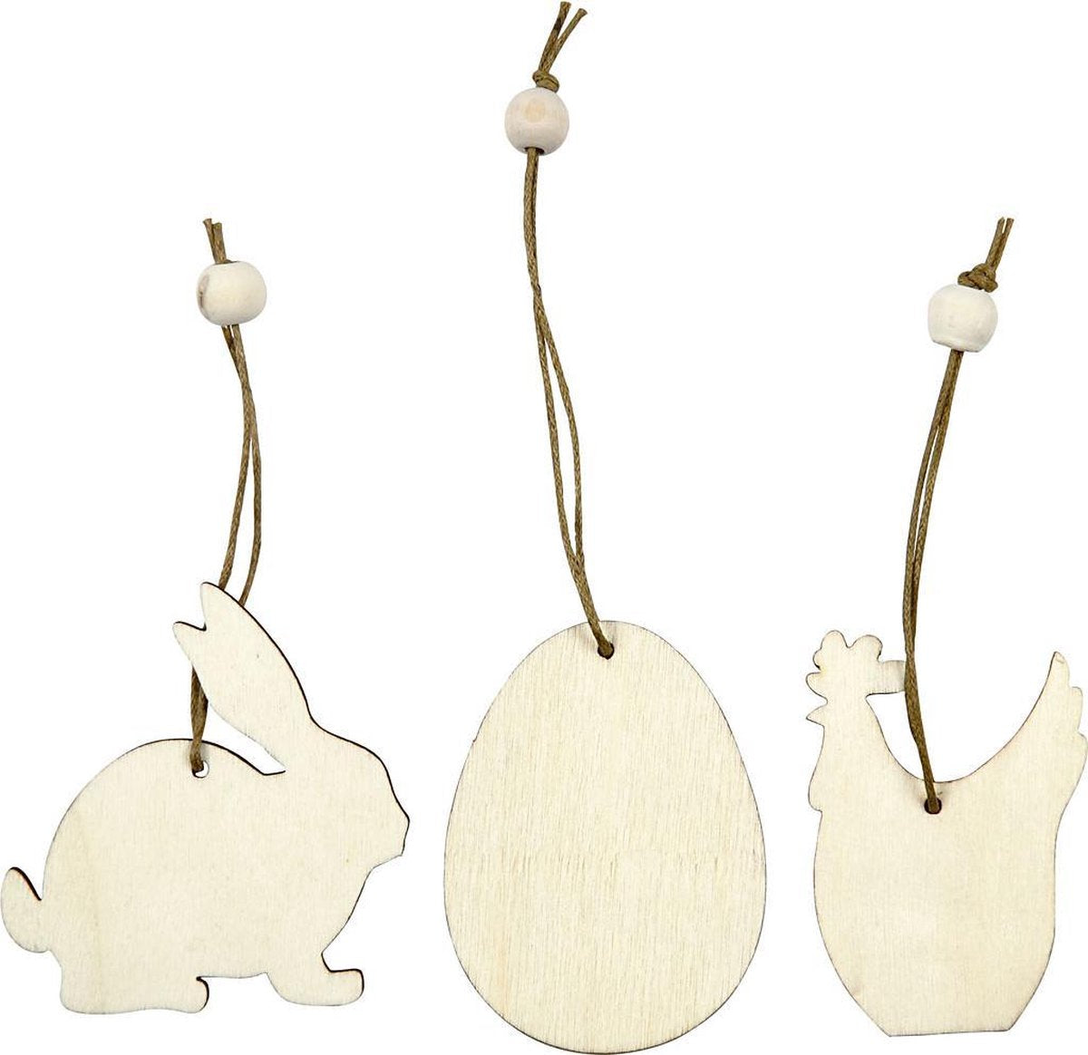 Wooden Ornament. rabbit. egg. hen. 6 cm. 3 mm. 9 pc