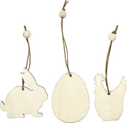Wooden Ornament. rabbit. egg. hen. 6 cm. 3 mm. 9 pc