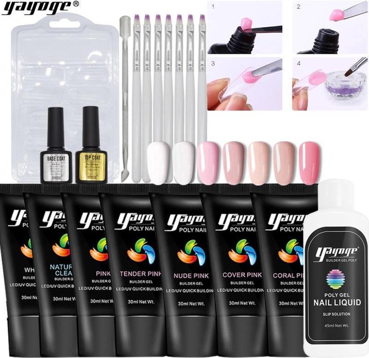 Yayoge- polygel kit met 7 kleuren polygelstarterskit kunstnagels