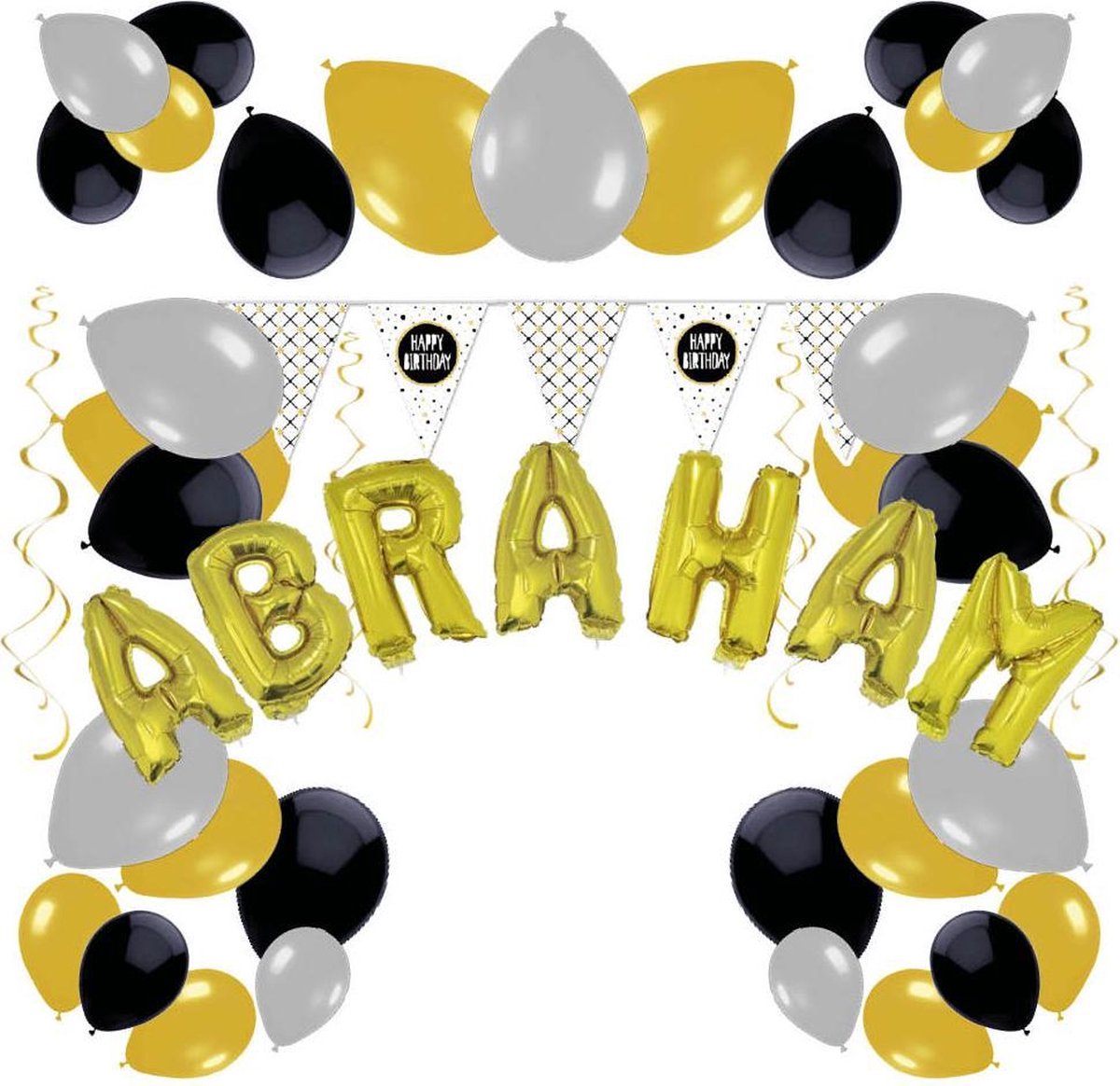 e-Carnavalskleding.nl Feestversiering pakket Abraham 50 jaar | Versiering Abraham 50 jaar feest | Abraham 50e verjaardag feestversiering | Leuk pakket Abraham goud/zwart met feestartikelen voor de Abraham Medium