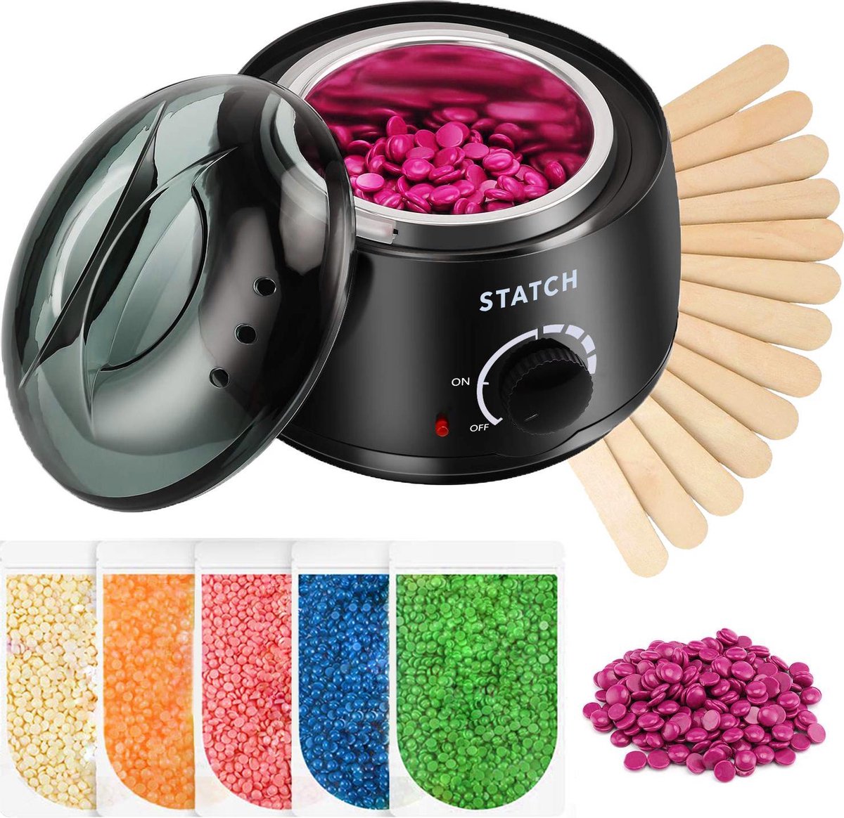 STATCH Wax Apparaat Ontharing Set met 500 gram Wax Bonen en 25 Houten Spatels  -