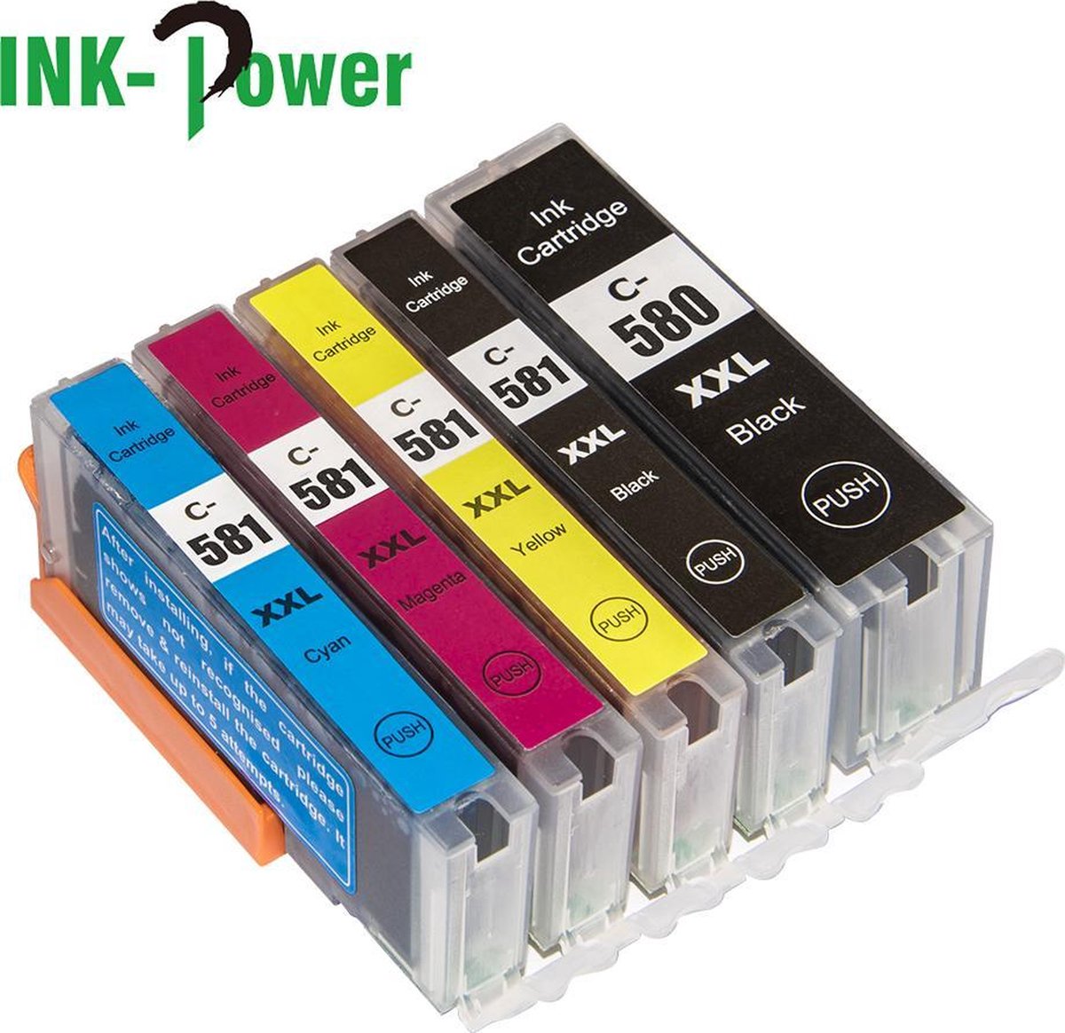 Inktcartridges voor Canon 580/581  - Multipack van 5 stuks - Met Chip - PGI-580 XXL + CLI-581 XL - Voor Printers: TS705 / TR7550 / TR8550 / TS6150 / TS6151 / TS6250 / TS6251 / TS6350 / TS8150 / TS8151 / TS8152 / TS8250 / TS8251 / TS8252 / TS8350