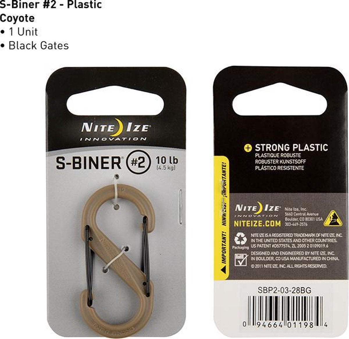 NITE IZE S-Biner 2 - plastic - coyote - black gates