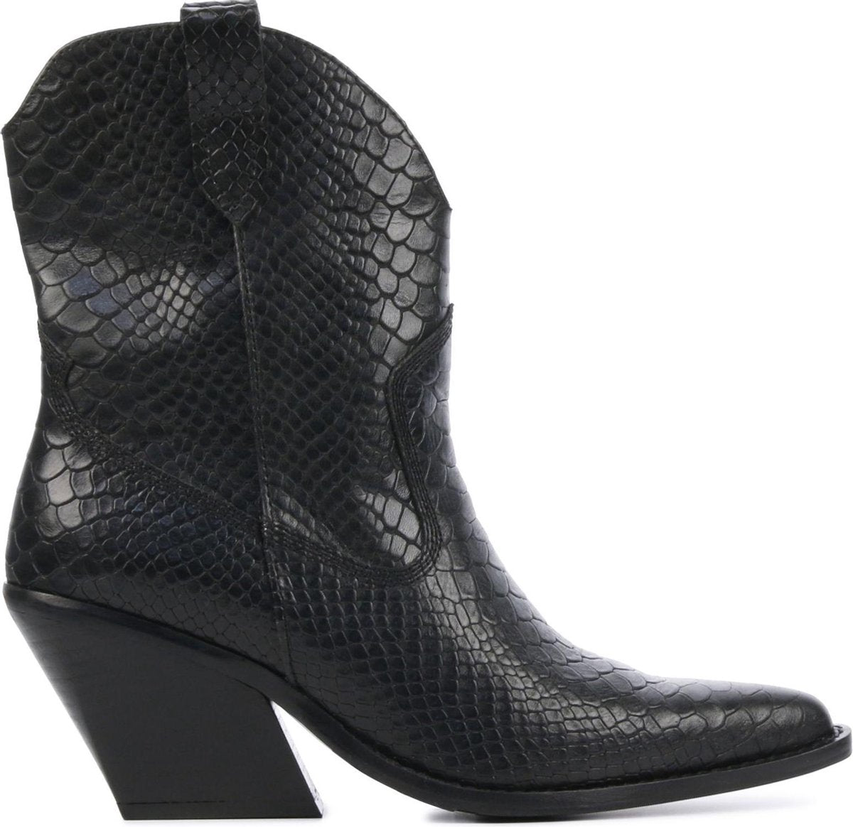 Bronx Vrouwen Leer Slangenprint Cowboylaarzen / Laarzen / Damesschoenen 34155-k - Zwart - maat 40