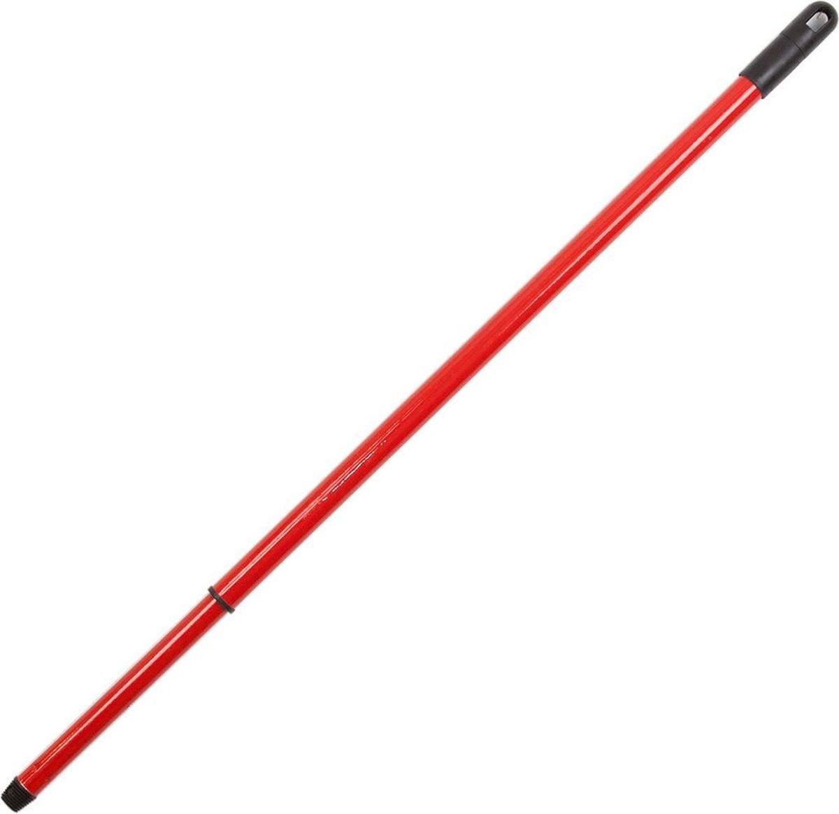 Houten straatbezem/buitenbezem rood elaston 40 cm met metalen telescoopsteel rood 80 - 130 cm - Harde buitenbezems