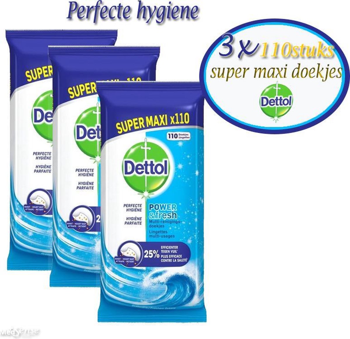 Dettol Power&fresh 110 supermaxi doekjes- 3 pakken
