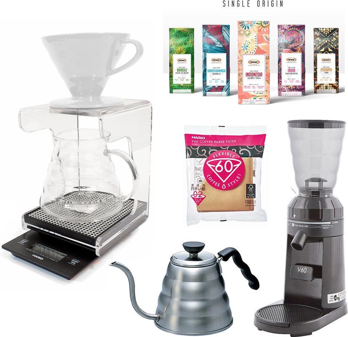 Hario V60 Range Server Slow Coffee Barista set C - 1-4 kops