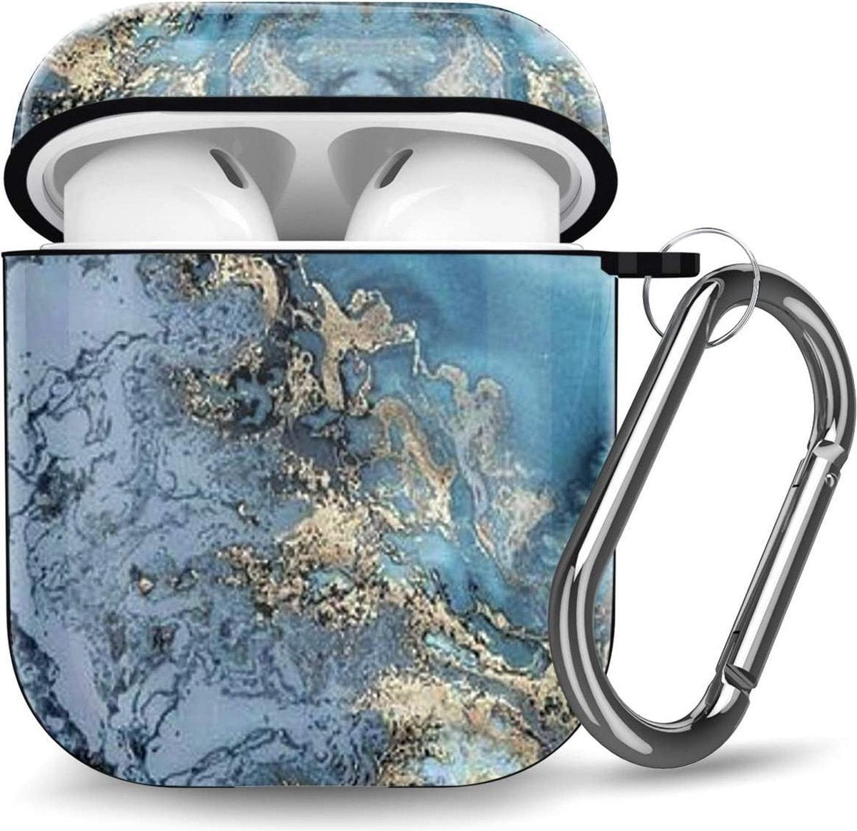YPCd® Apple AirPods Hoesje - Blauw / Goud - Marmer Hard Case