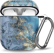 YPCd® Apple AirPods Hoesje - Blauw / Goud - Marmer Hard Case