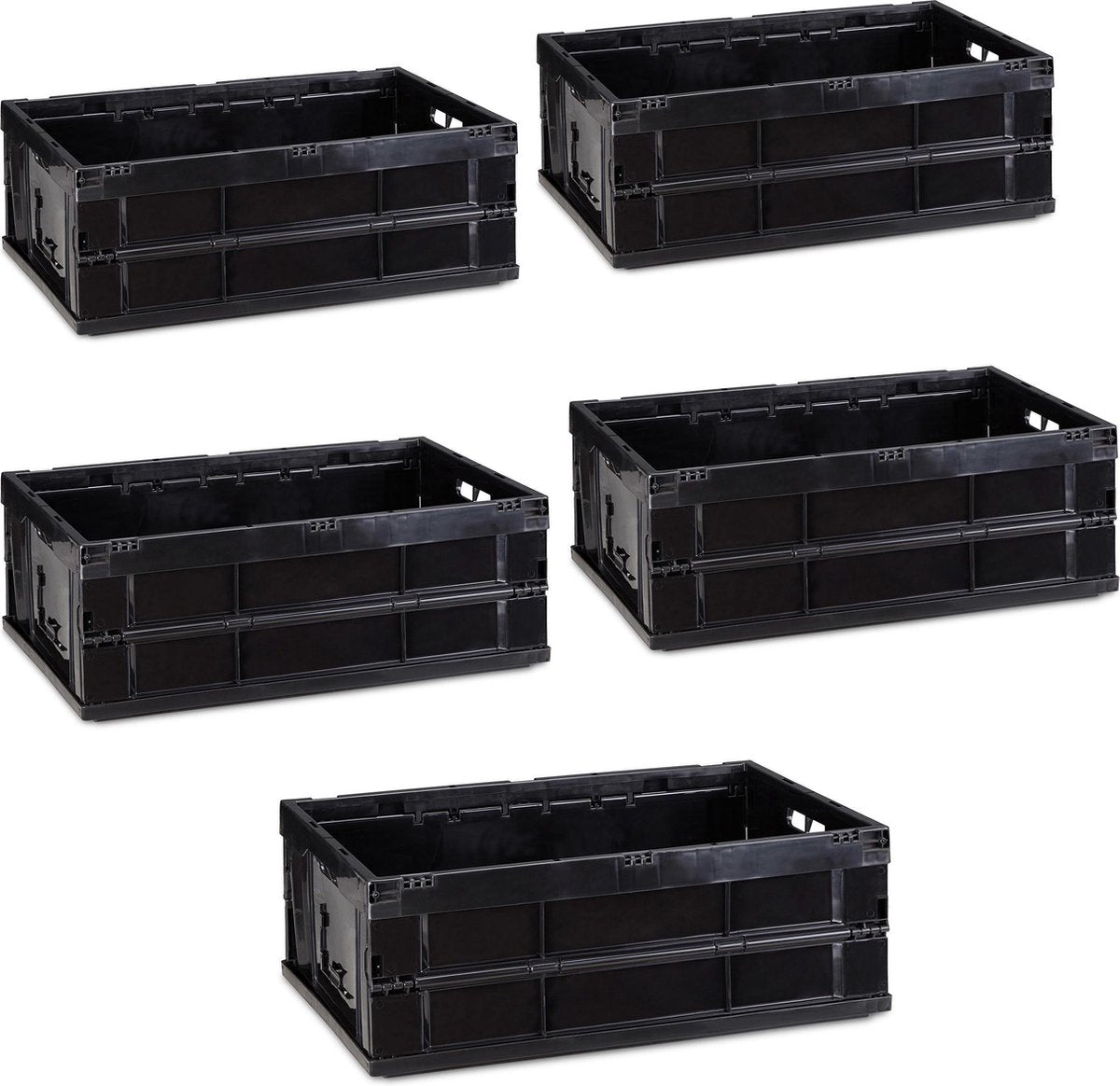 relaxdays 5er set prof. transportkrat - universele vouwkrat - stapelbaar - 40 liter zwart