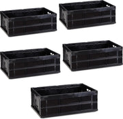 relaxdays 5er set prof. transportkrat - universele vouwkrat - stapelbaar - 40 liter zwart